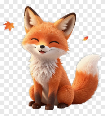 Cartoon Fox Smiling With Autumn Leaves PNG
