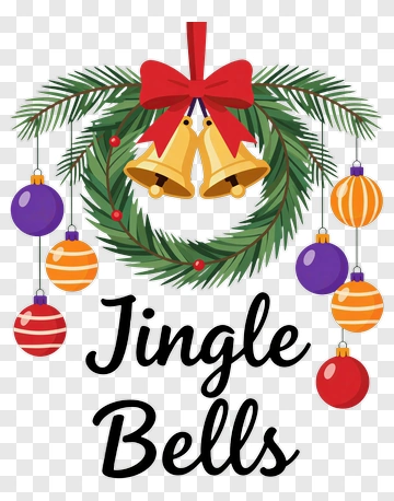 Jingle Bells Wreath With Christmas Ornaments PNG