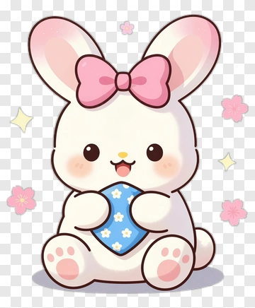 Cute Cartoon Bunny Holding A Blue Egg PNG