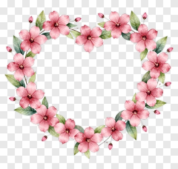 Watercolor Heart-Shaped Flower Wreath PNG