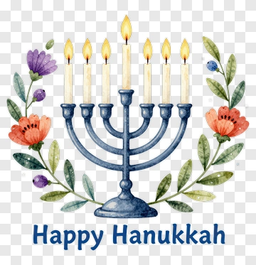 Happy Hanukkah Menorah With Flowers PNG
