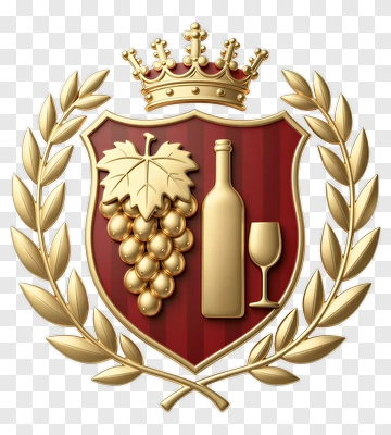 Wine Bottle And Grapes Emblem With Crown PNG