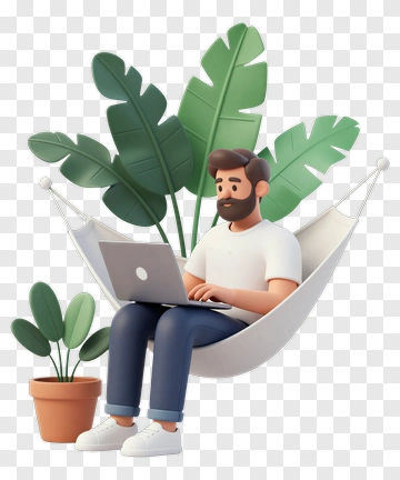 3D Man Working On Laptop In A Hammock PNG