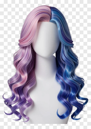 Colorful Wavy Wig With Pink And Blue Highlights PNG