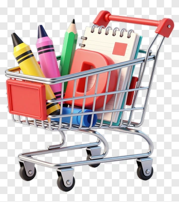 Shopping Cart Filled With School Supplies PNG