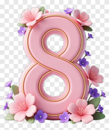 Pink Number 8 Surrounded By Flowers PNG