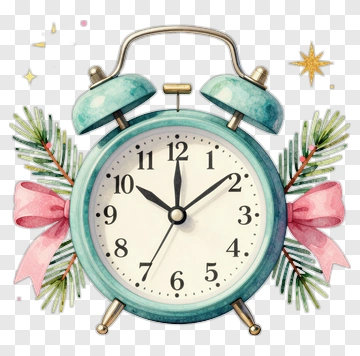 Vintage Alarm Clock With Christmas Decorations PNG