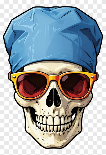 Cartoon Skull Wearing Sunglasses And A Blue Hat PNG
