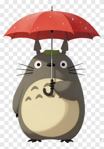 Cartoon Totoro Holding A Red Umbrella PNG