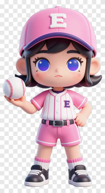 3D Girl Holding A Baseball PNG