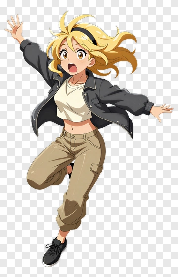 Cartoon Girl Jumping With Joy PNG