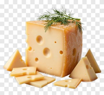 Cheese Block With Slices And Garnish PNG