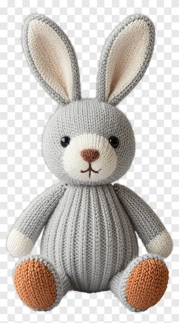 Knitted Gray Rabbit Toy PNG