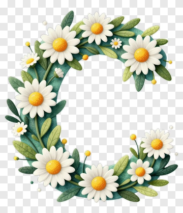 Floral Letter C With Daisies PNG