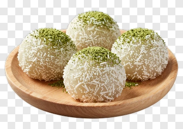 Matcha Dessert Balls On Wooden Plate PNG
