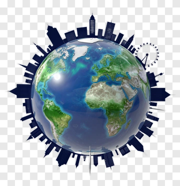 Global Network With City Silhouettes PNG