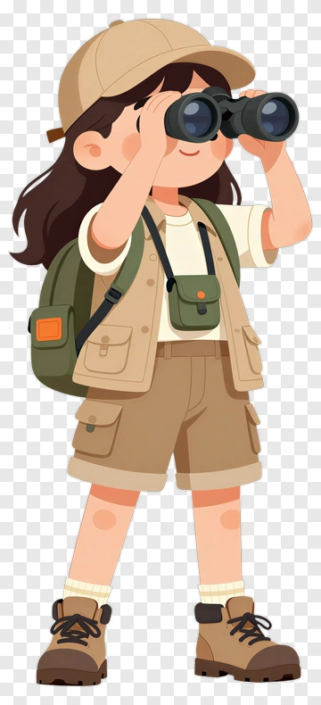 Cartoon Girl Using Binoculars PNG