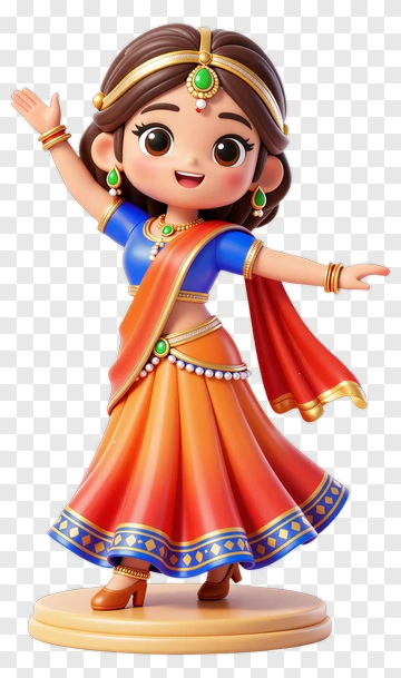 Cartoon Girl Dancing In Traditional Dress PNG