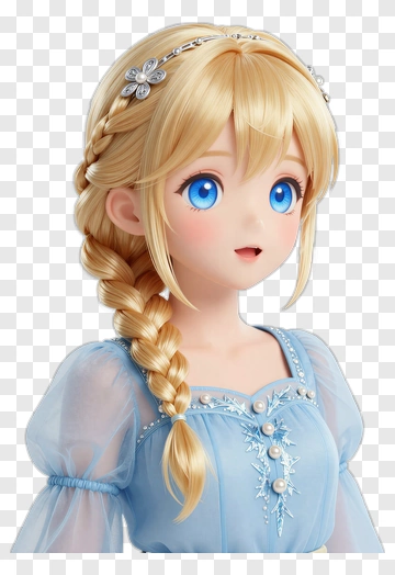 3D Cartoon Princess With Braided Hair PNG