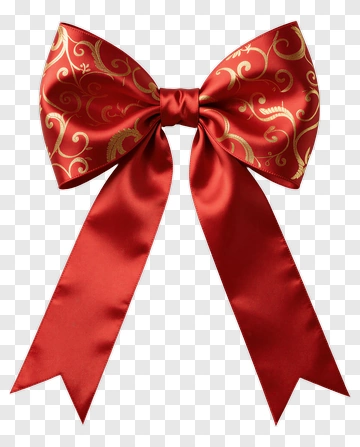 Red Decorative Bow With Gold Patterns PNG