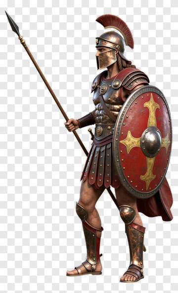 3D Roman Soldier Holding A Spear And Shield PNG