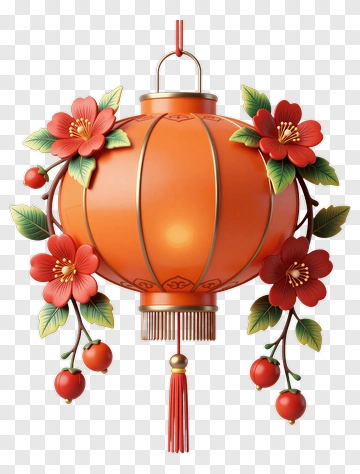 Chinese Lantern With Flowers And Ornaments PNG