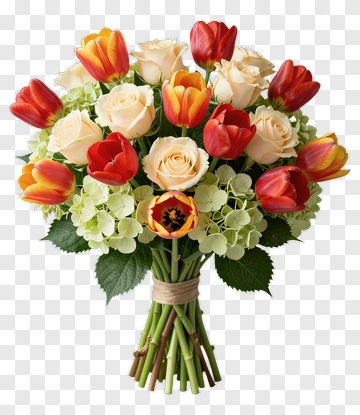 Colorful Flower Bouquet With Roses And Tulips PNG