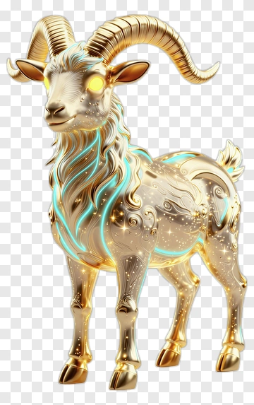 3D Golden Goat With Glowing Details PNG