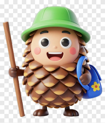 3D Pine Cone Character Holding A Stick PNG