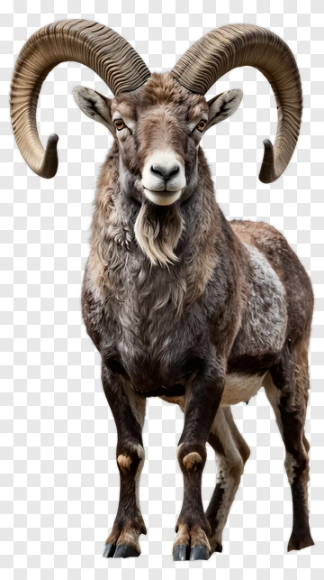Mountain Goat With Large Curved Horns PNG
