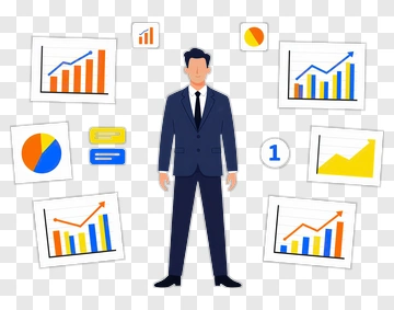 Businessman Surrounded By Graphs And Charts PNG