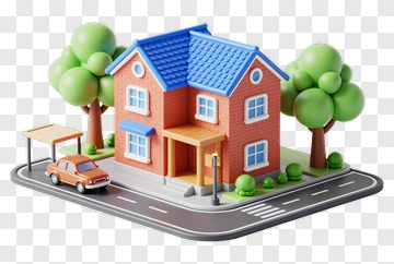 3D Model Of A House With Trees And Car PNG