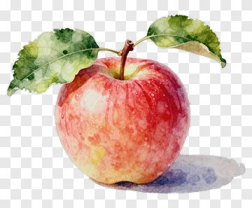 Watercolor Red Apple With Leaves PNG