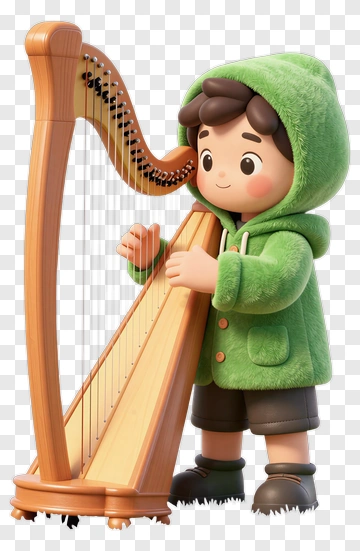Cartoon Boy Playing A Harp PNG