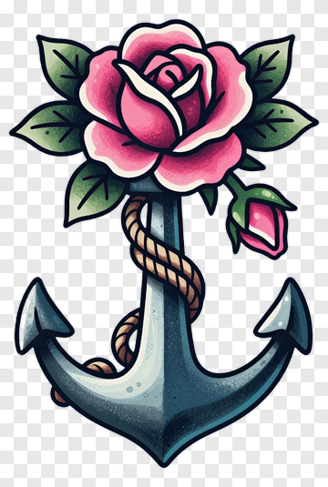 Anchor With Rose Design PNG