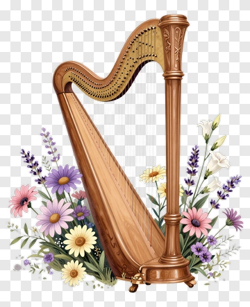 Harp With Floral Arrangement PNG