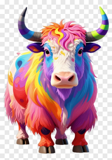 Colorful Cow With Rainbow Fur PNG