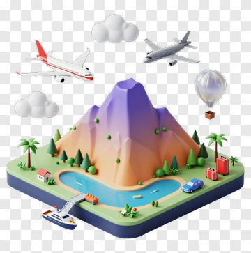 3D Travel Destination With Mountain And Airplanes PNG