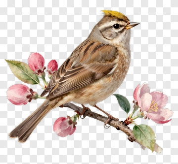 Bird Perched On A Flowering Branch PNG