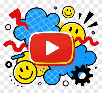 Colorful Youtube Play Button With Smiley Faces PNG