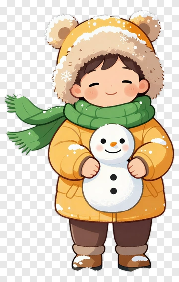 Cartoon Boy Holding A Snowman PNG