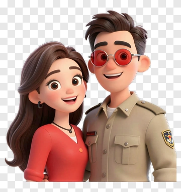 Cartoon Couple Smiling Together PNG