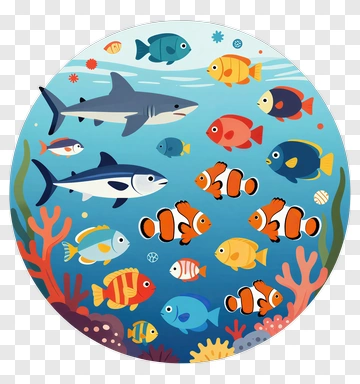 Colorful Underwater Scene With Various Fish PNG