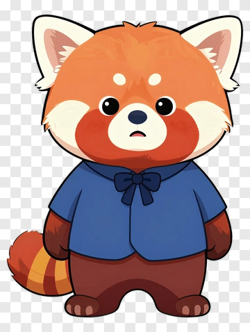 Cartoon Red Panda Character In Blue Shirt PNG