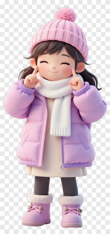 Cartoon Girl Smiling In Winter Outfit PNG
