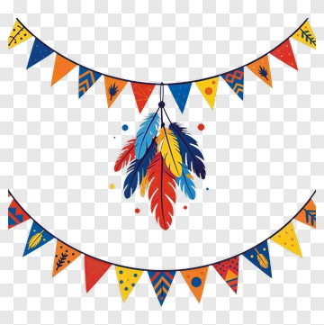 Colorful Bunting With Feathers PNG
