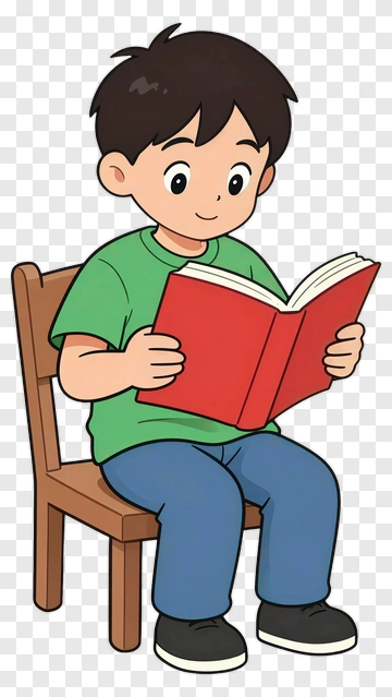 Boy Reading A Book While Sitting On A Chair PNG