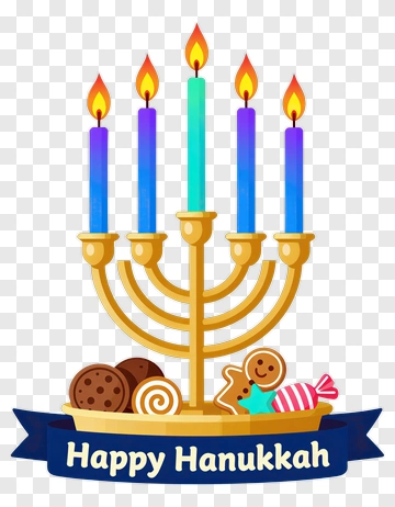 Happy Hanukkah Menorah With Candies And Cookies PNG
