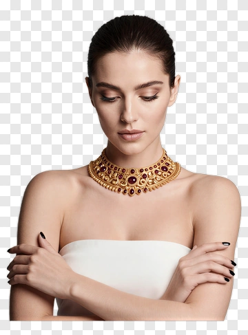 Elegant Woman Wearing A Gold Necklace PNG