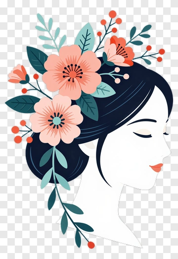 Woman With Floral Hair Arrangement PNG